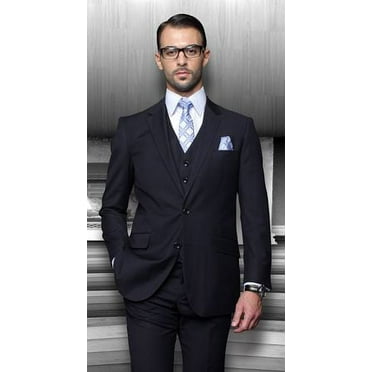Men's Wool Suits Navy Blue 2 Button by Alberto 2BVP-1 Size 46 Long Final Sale