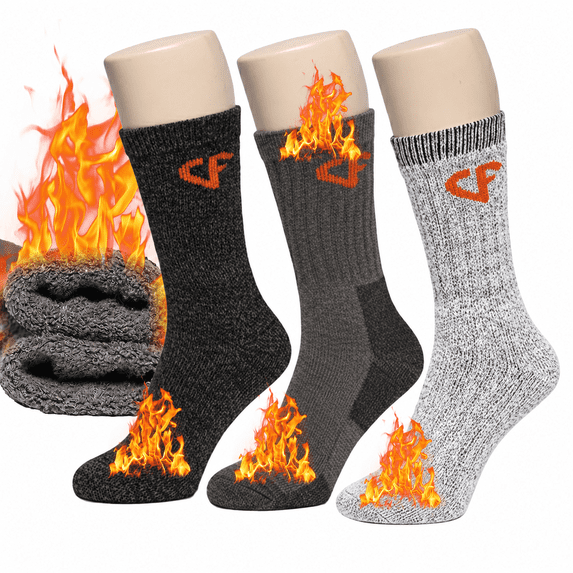 Comfello 3-Pairs Men’s Wool Thermal Insulated Socks, Extreme Cold Weather Heavy Duty Winter Crew Boot Socks