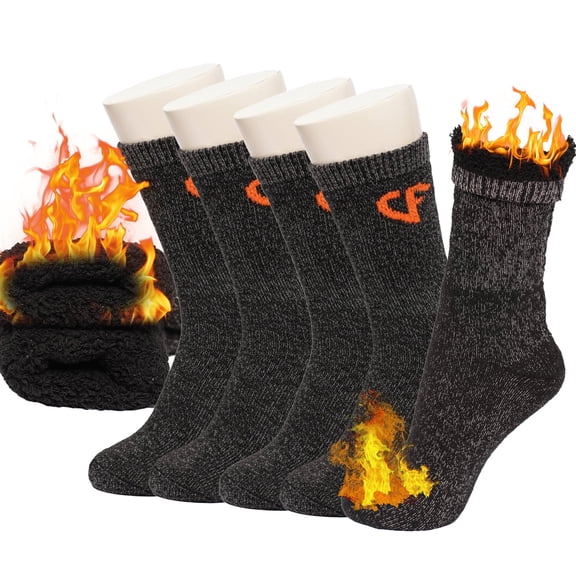Men’s Wool Thermal Insulated Socks, Extreme Cold Weather Heavy Duty Winter Crew Boot Socks, 4-Pack