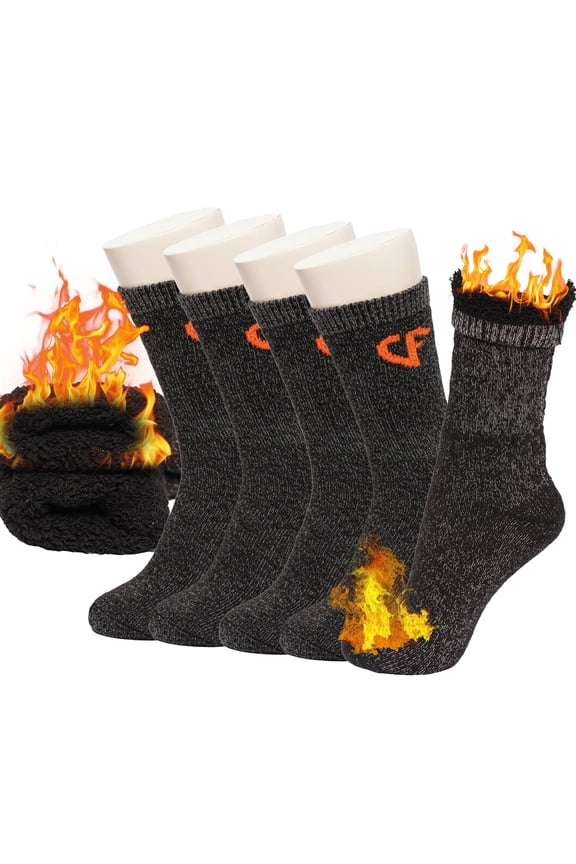 Men’s Wool Thermal Insulated Socks, Extreme Cold Weather Heavy Duty Winter Crew Boot Socks, 4-Pack
