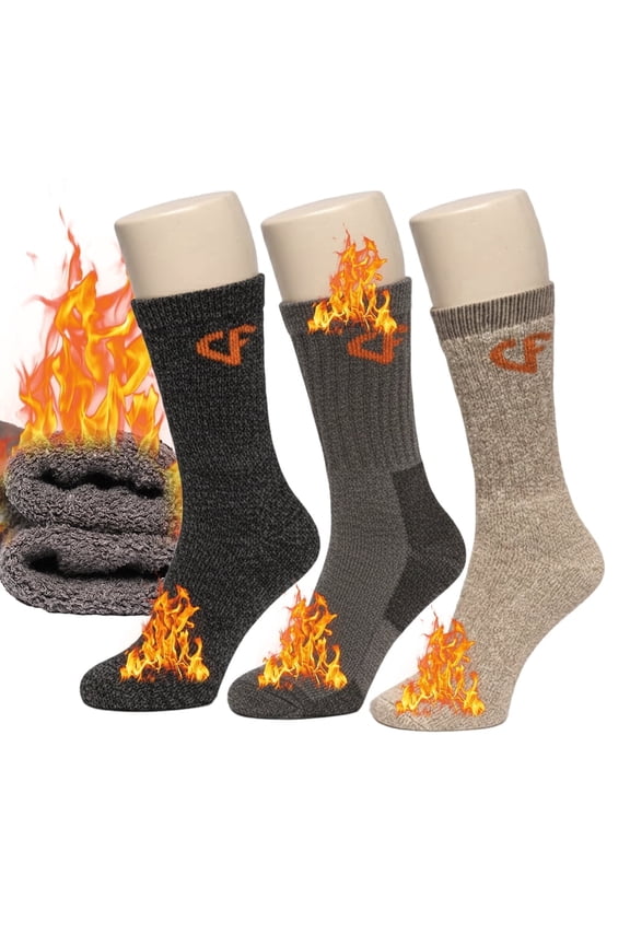 Mens Wool Thermal Insulated Socks, Extreme Cold Weather Heavy Duty Winter Crew Boot Socks, 6-Pack