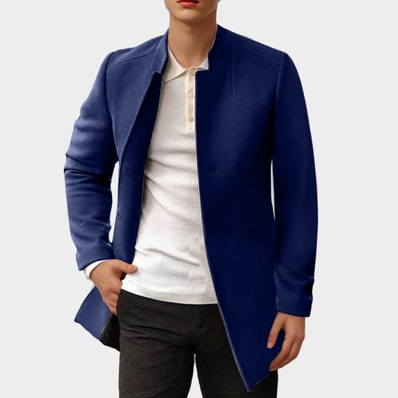 Men's Wool Trench Coat Single Breasted Wool Blend Premium Top Coat Winter Long Coats Fashion Casual Solid Color Buttons Pockets Long Sleeve Hoodless Long Outwear Trench Coat