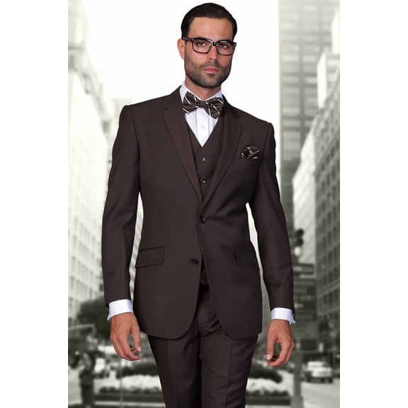 Men's  Wool Vested Suit Brown 52 Extra Long