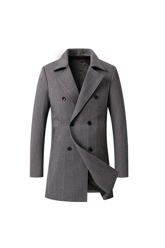 Men's Wool Winter Double-Breasted Business Coat Lapel Wool Blend Long Pea Coat Windbreaker Knitted Trench Outerwear Jackets