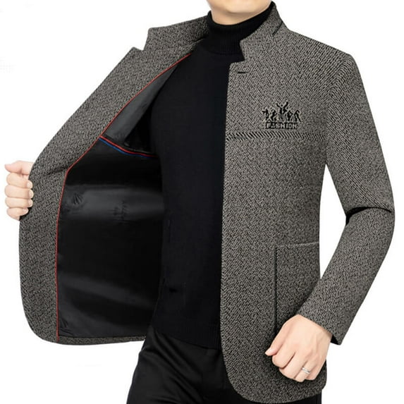Men's Woolen Coat Jacket with Stand Collar Casual Spring Outwear