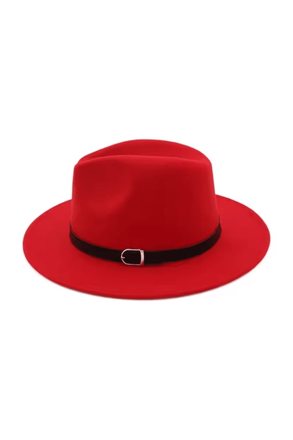 Men's Woolen Wide Brim Fedora Hat with Belt Buckle Band  Classic Felt Design