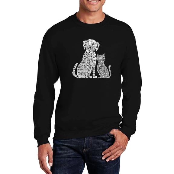 Men's Word Art Crewneck Sweatshirt - Dogs and Cats
