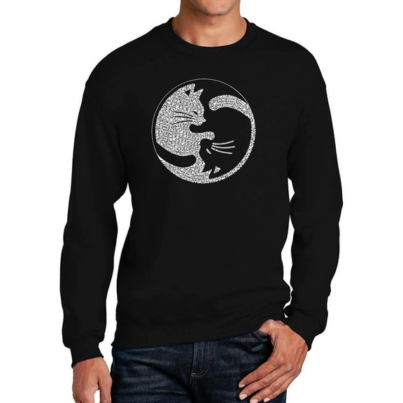 Men's Word Art Crewneck Sweatshirt - Yin Yang Cat