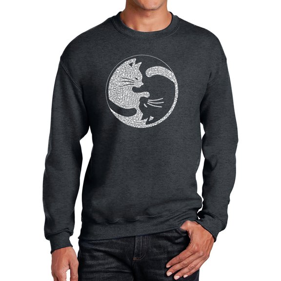Men's Word Art Crewneck Sweatshirt - Yin Yang Cat