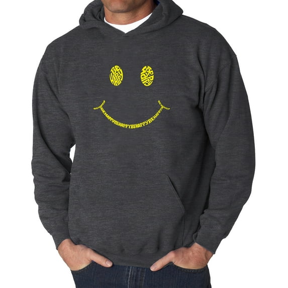 Men's Word Art Hooded Sweatshirt - Be Happy Smiley Face
