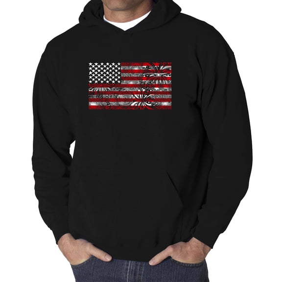 Men's Word Art Hooded Sweatshirt - Fireworks American Flag