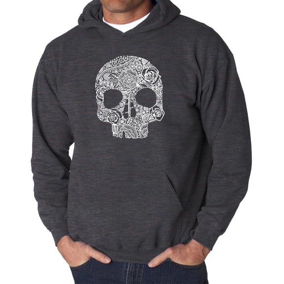 Men's Word Art Hooded Sweatshirt - Flower Skull
