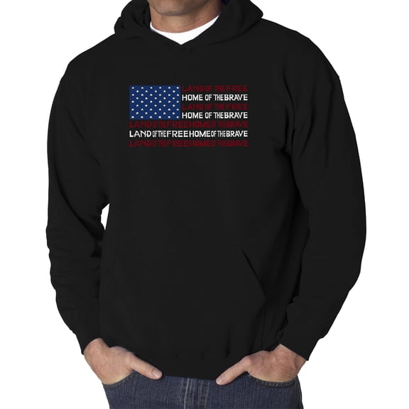 Men's Word Art Hooded Sweatshirt - Land of the Free American Flag