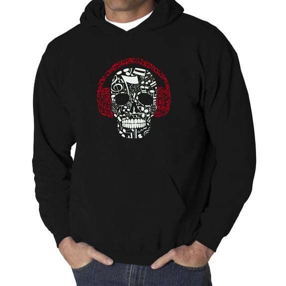 Men's Word Art Hooded Sweatshirt - Music Notes Skull