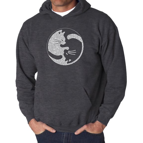 Men's Word Art Hooded Sweatshirt - Yin Yang Cat