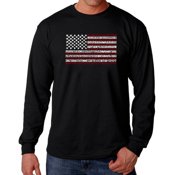 Men's Word Art Long Sleeve T-shirt - 50 States USA Flag