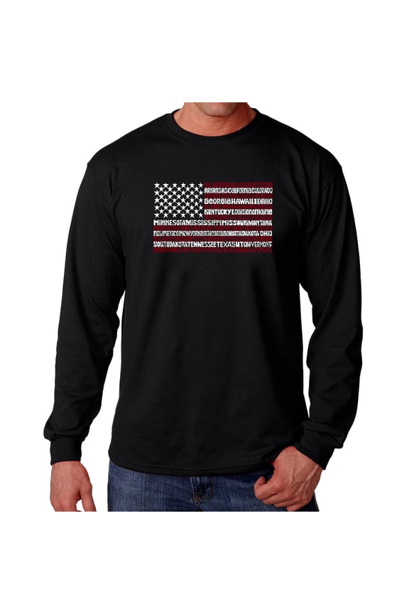 Men's Word Art Long Sleeve T-shirt - 50 States USA Flag