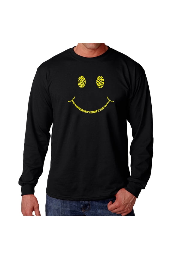 Men's Word Art Long Sleeve T-shirt - Be Happy Smiley Face