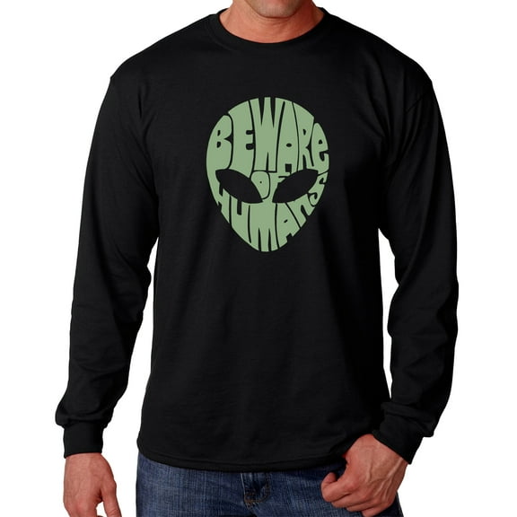 Men's Word Art Long Sleeve T-shirt - Beware of Humans