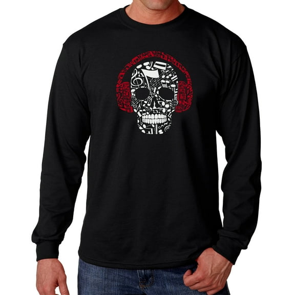 Men's Word Art Long Sleeve T-shirt - Music Notes Skull