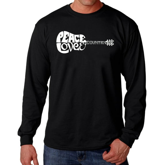 Men's Word Art Long Sleeve T-shirt - Peace Love Country