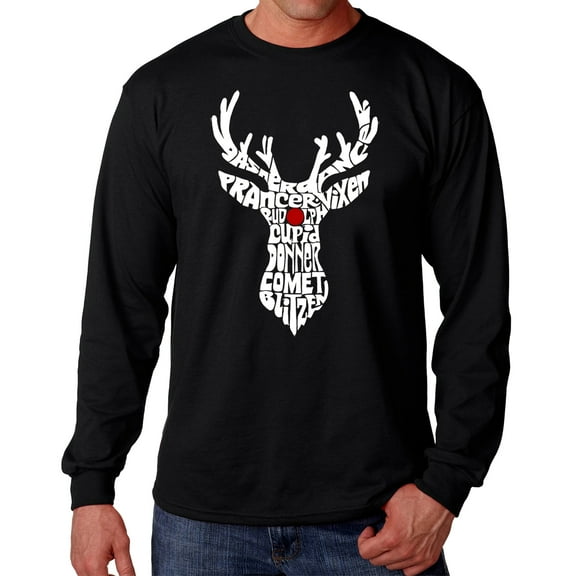 Men's Word Art Long Sleeve T-shirt - Santa's Reindeer Color: Black Size: S