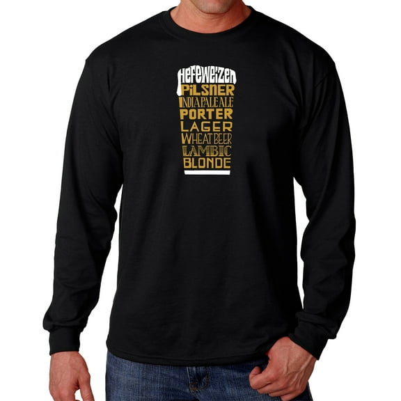 Men's Word Art Long Sleeve T-shirt - Styles of Beer