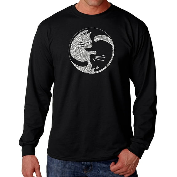 Men's Word Art Long Sleeve T-shirt - Yin Yang Cat