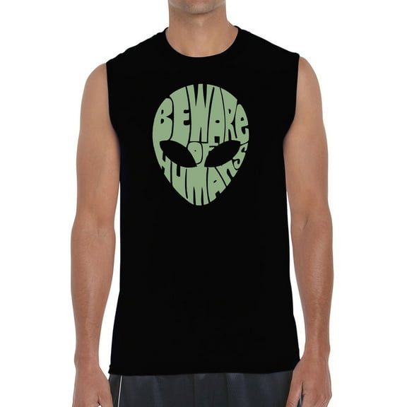 Men's Word Art Sleeveless T-shirt - Beware of Humans