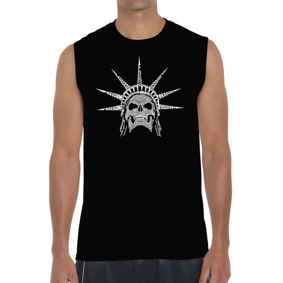 Men's Word Art Sleeveless T-shirt - Freedom Skull