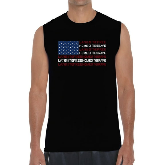 Men's Word Art Sleeveless T-shirt - Land of the Free American Flag