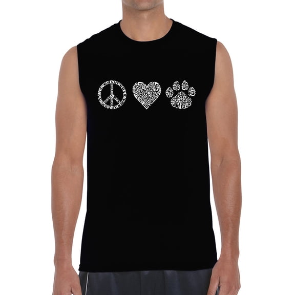 Men's Word Art Sleeveless T-shirt - Peace Love Cats