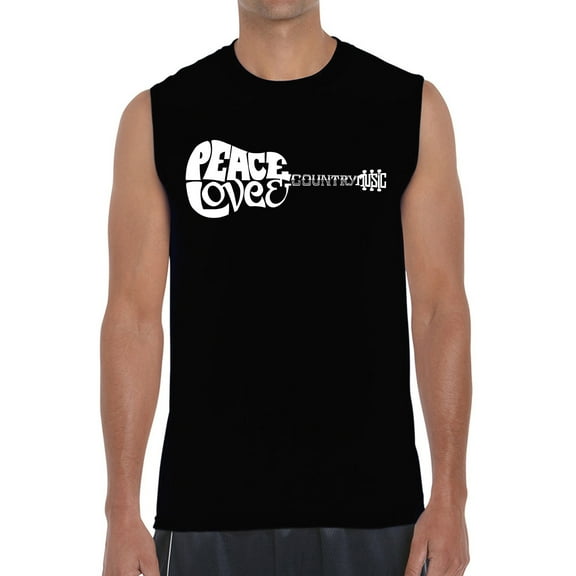 Men's Word Art Sleeveless T-shirt - Peace Love Country
