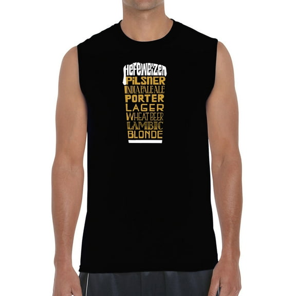Men's Word Art Sleeveless T-shirt - Styles of Beer