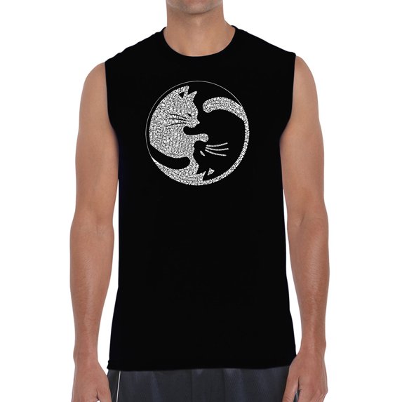 Men's Word Art Sleeveless T-shirt - Yin Yang Cat