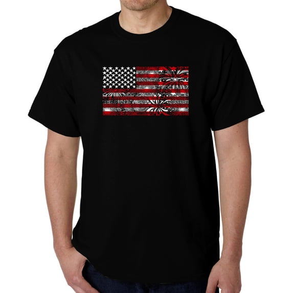 Men's Word Art Fireworks American Flag T-shirt Color: Black Size: Small