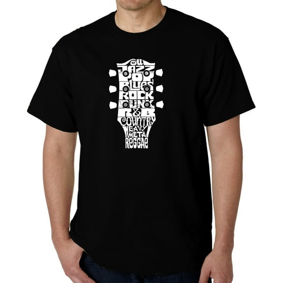 Men's Word Art T-shirt - Guitar Head Music Genres