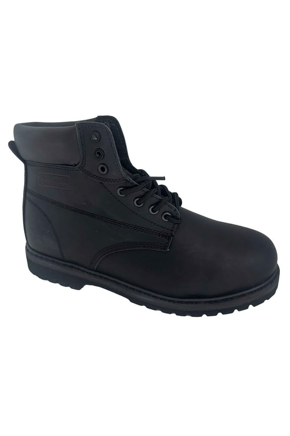 Men's Work Boots Black Leather Lace Up Slip and Oil Resistant 6 inch Ankle Shoes