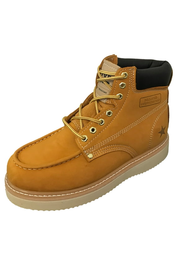 Men's Work Boots Genuine Leather Moc Toe 6" Classic Wedge Tred Sole Roofing Fashion Water/ Oil Resistant Insulated