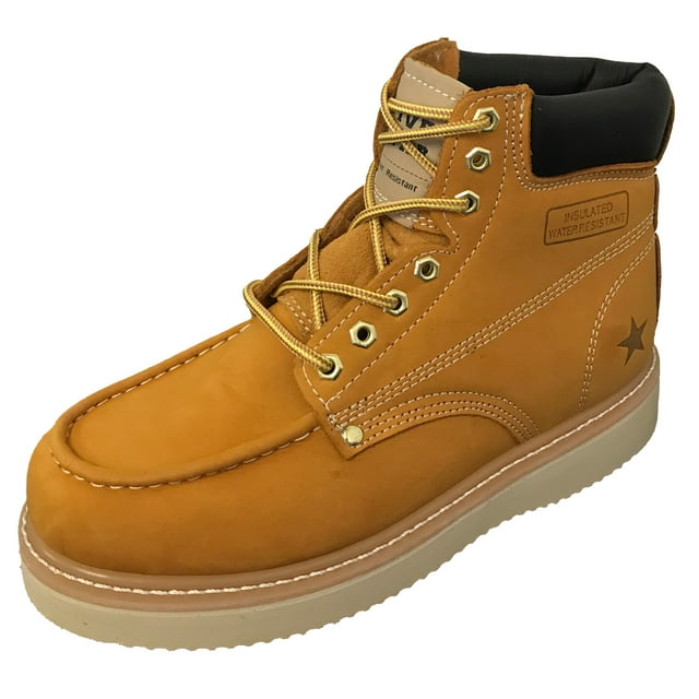 Men's Work Boots Genuine Leather Moc Toe 6" Classic Wedge Tred Sole Roofing Fashion Water/ Oil Resistant Insulated