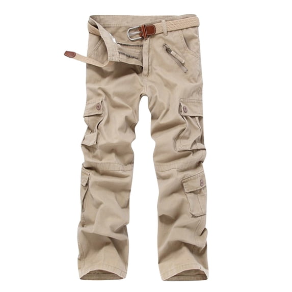 Men's Work Cargo Pants Ripstop Lightweight Relaxed Fit Cotton Stretch Outdoor Hiking Pants with Multi Pockets Big and Tall Size 9XL Beige
