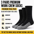 thumbnail image 1 of Men’s Work Crew Socks, Black Socks with Gray Toe and Sole, Midweight Breathable Socks, 3 Pairs, 1 of 9