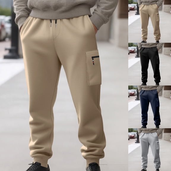 Men's Work Knitted Pants Casual Heavyweight Winter Casual Sweatpant Cargo Thick Khaki Pant