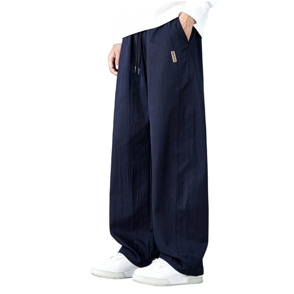 Men's Work Pants, Baggy Pants Men Big and Tall Cargo Comfy Work Sweatpants with Pockets Wide Leg Straight Leg Gym Dress Pants Dark Blue XXXXXL