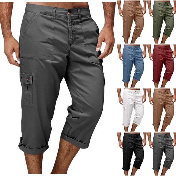 Men's Work Pants Classic Fit Golf Shorts Lightweight Long Stretch Hiking Short with Pockets for Casual Black XS