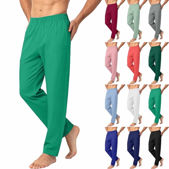 Men's Work Pants,Elastic Waist Straight Leg Soft Lightweight Solid Color Pants for Home Loungewear
