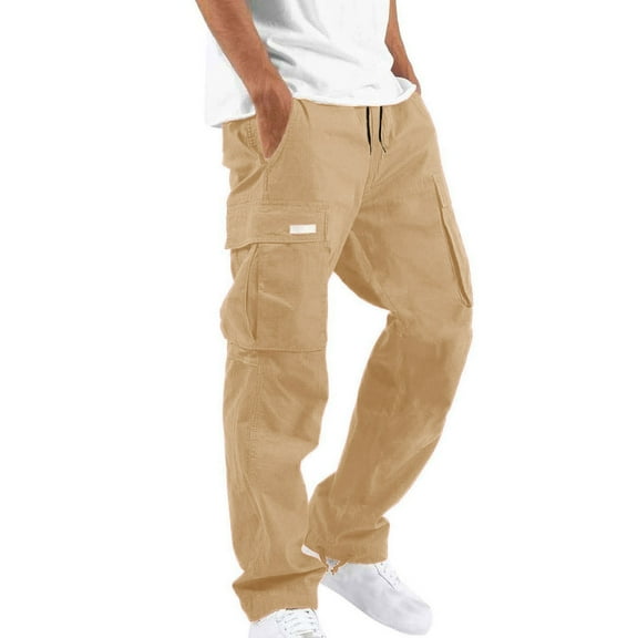 Men's Work Pants Men Solid Casual Multiple Pockets Outdoor Straight Type Fitness Pants Cargo Pants Trousers Work Pants for Men Construction Khaki XL