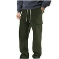 thumbnail image 1 of Men's Work Pants Men's And Linen Elastic Waist Blended Breathable Comfortable Soft Cargo Pocket Casual Trousers Full Length Pants Work Pants for Men Plus Size Army Green 3XL, 1 of 7