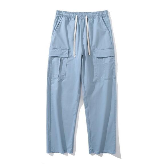 Men's Work Pants Mens Casual Fashion Solid Multiple Pockets Pants Drawstring Elastic Waist Pants Work Pants for Men Construction Light Blue 2XL