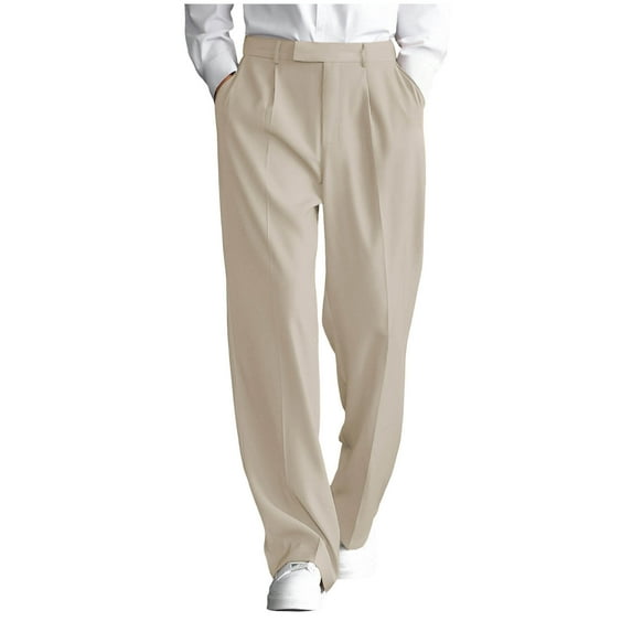 Men's Work Pants Pleated High Waist Wide Leg Pants Loose Fits Business Casual Pants with Pockets 2026